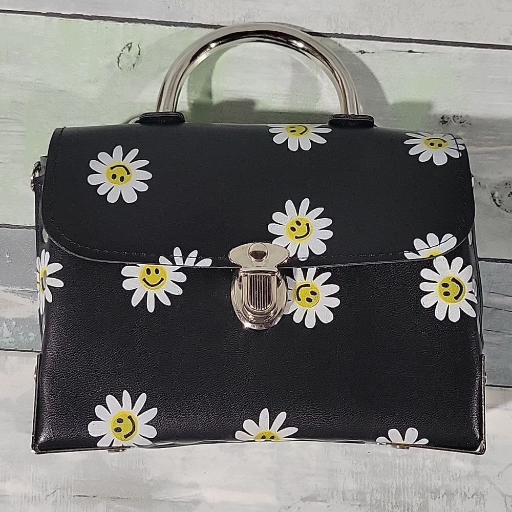 Custom BoHo Hippie Style Clutch Daisy Flower Smiley Face Print Made in USA